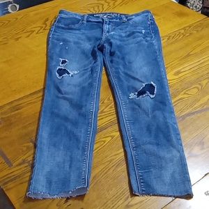 AMERICAN EAGLE 10 Womens  29 x 24.50 JEANS DENIM Pants Preowned BLUE DISTRESSED